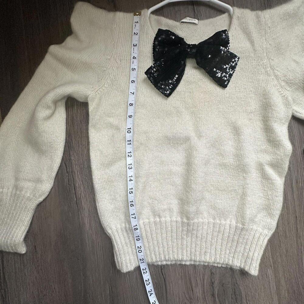 Saint Laurent  BOW SWEATER IN IVORY WOOL AND MOHAIR AND BLACK SEQUINS IN CREAM - Picture 8 of 9
